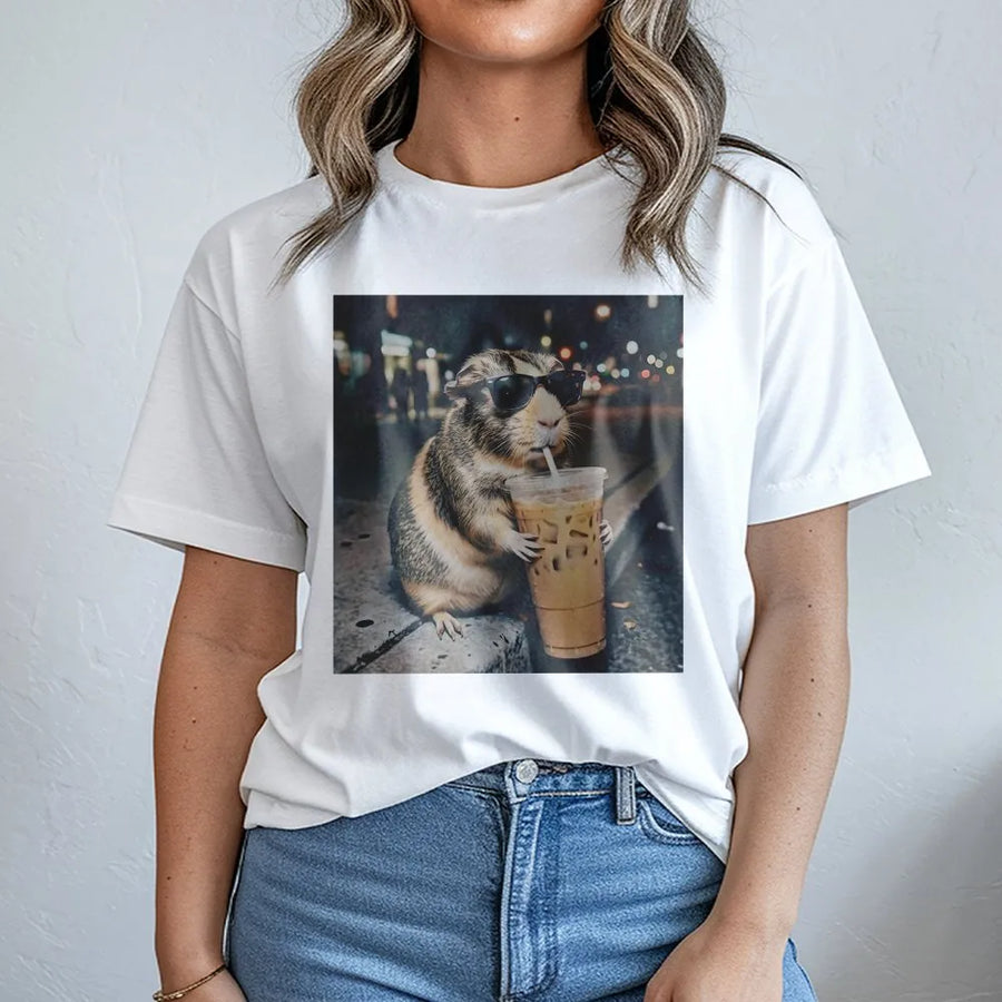 Funny Guinea Pig T-Shirt | Iced Coffee Meme with Sunglasses | Premium Comfort Colors Tee | Gift for Coffee Lover & Pet Owner