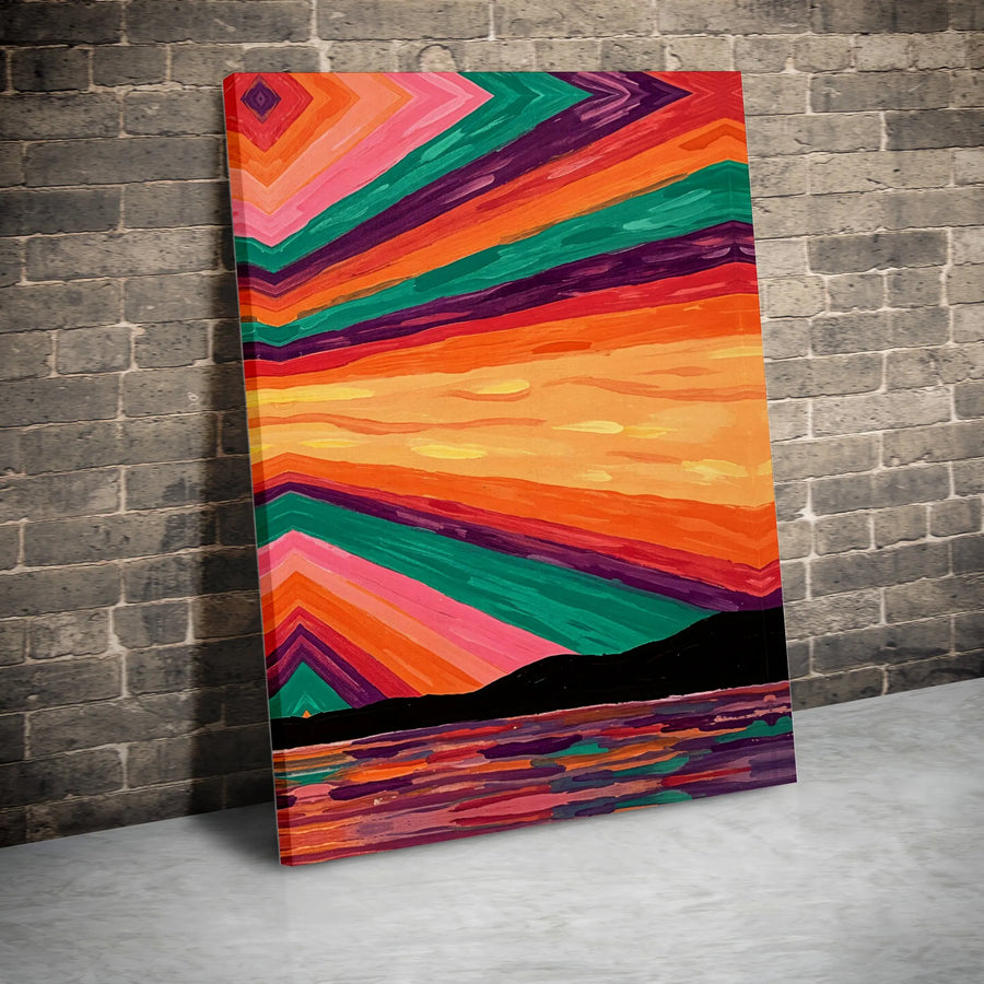 Abstract Sunset Canvas Wall Art | Vibrant Geometric Landscape Print | Premium Thick Gallery Wrapped Canvas | Modern Wall Art for Living Room Decor
