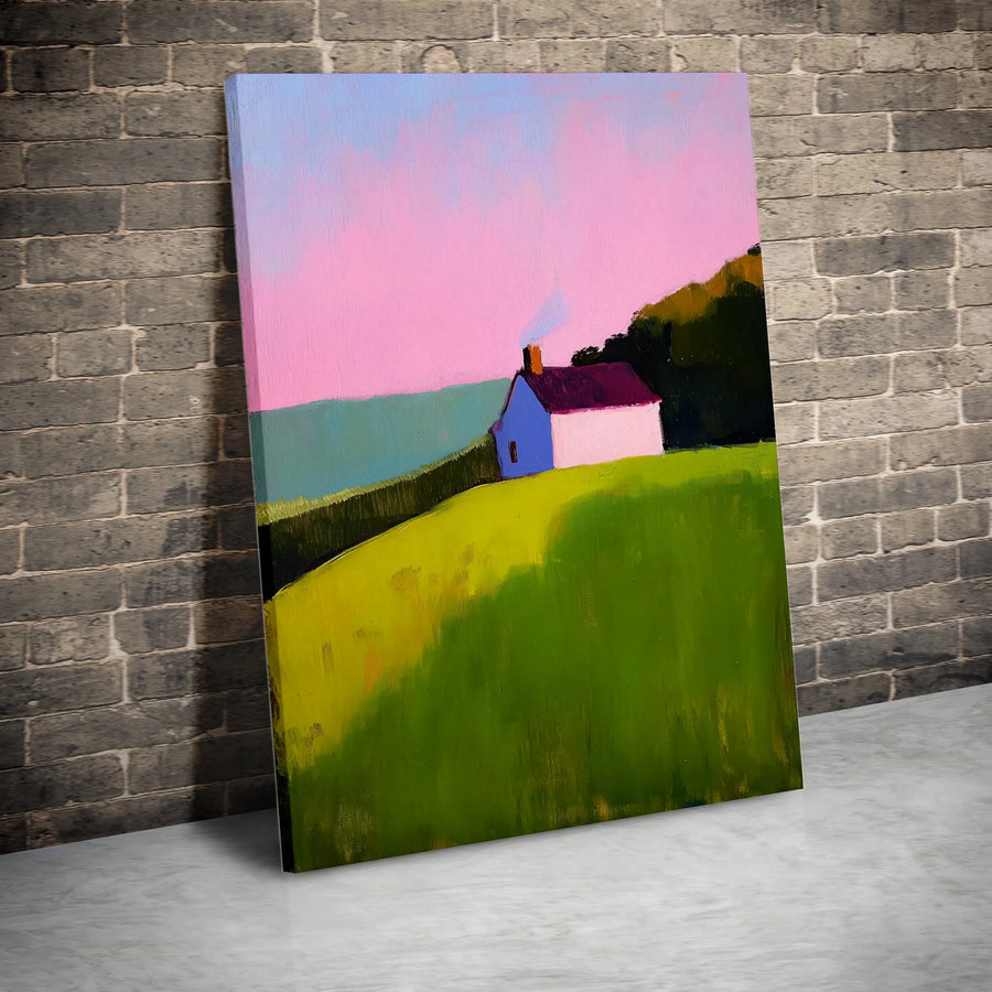 Abstract House Canvas Print | Vibrant Impressionist Hillside Cottage | Premium Fade-Resistant Print | Modern Farmhouse Decor Gift