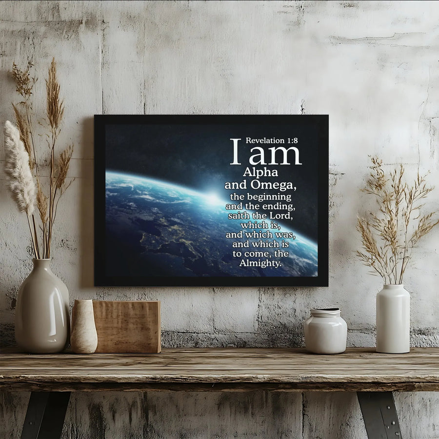 Revelation 1:8 Canvas Wall Art | I Am Alpha and Omega Scripture Print | Premium Framed Bible Verse Decor | Inspirational Christian Gift