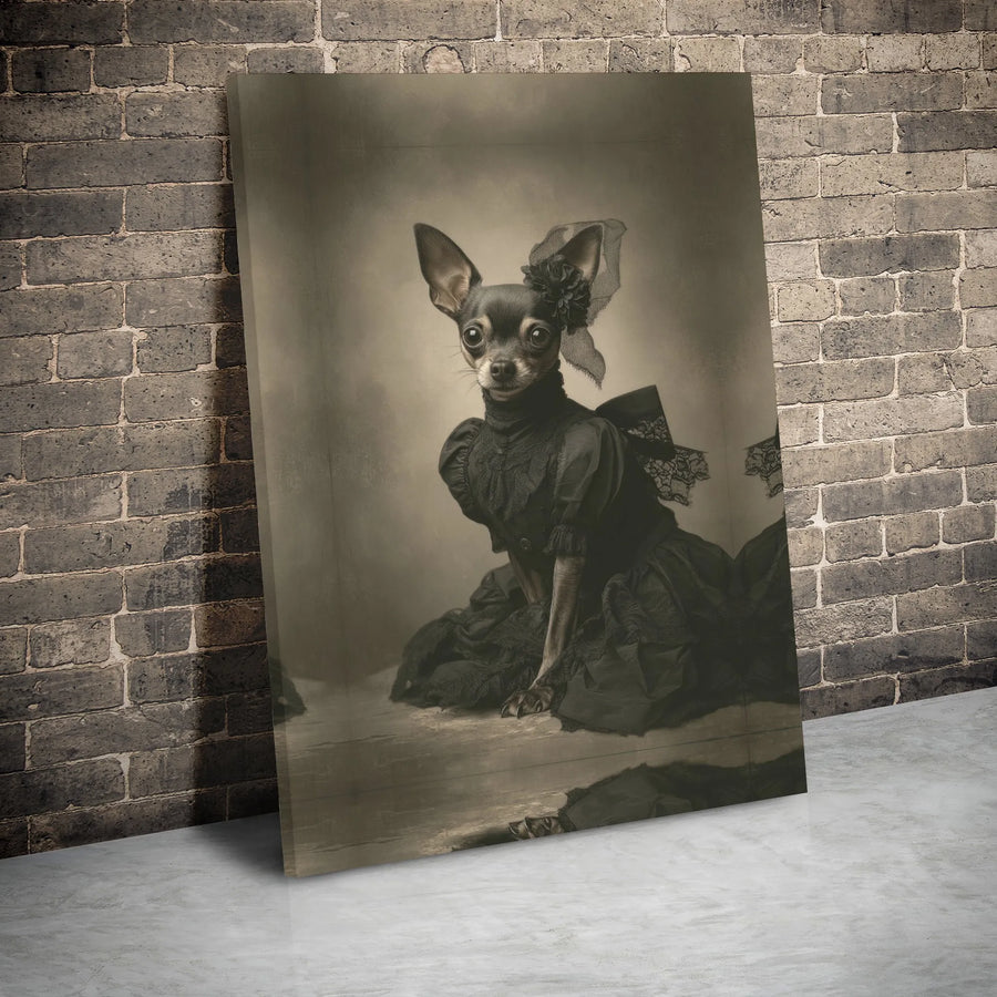 Chihuahua Victorian Portrait Canvas Wall Art | Gothic Dog in Vintage Dress | Premium Gallery Wrap Print | Whimsical Pet Home Decor Gift