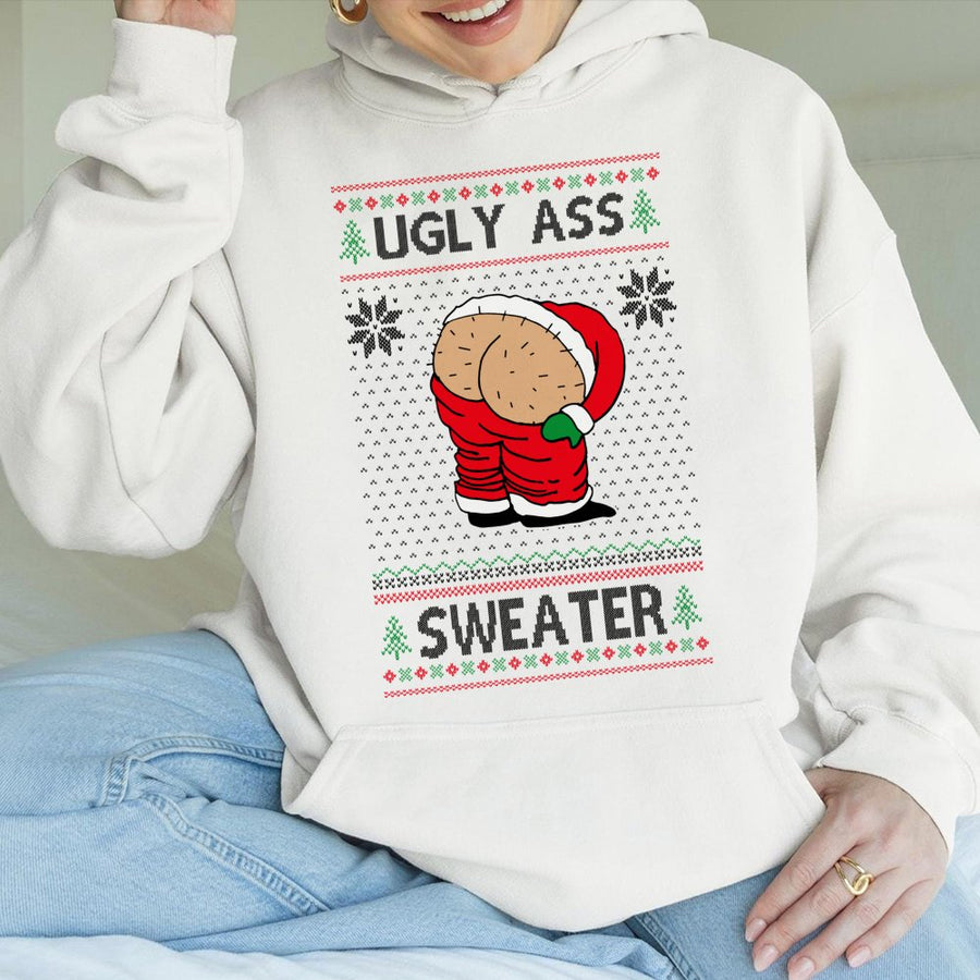 Ugly Christmas Hoodie | Funny Santa Mooning Graphic | Cotton Blend Premium Pullover | Gift for Men & Women Holiday Party