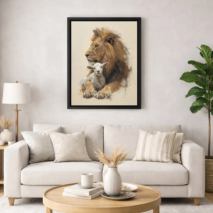 Lion and Lamb Wall Art | Christian Religious Canvas Print | Premium Gallery Wrapped 1.25 Inch Profile | Faith-Based Home Decor Gift