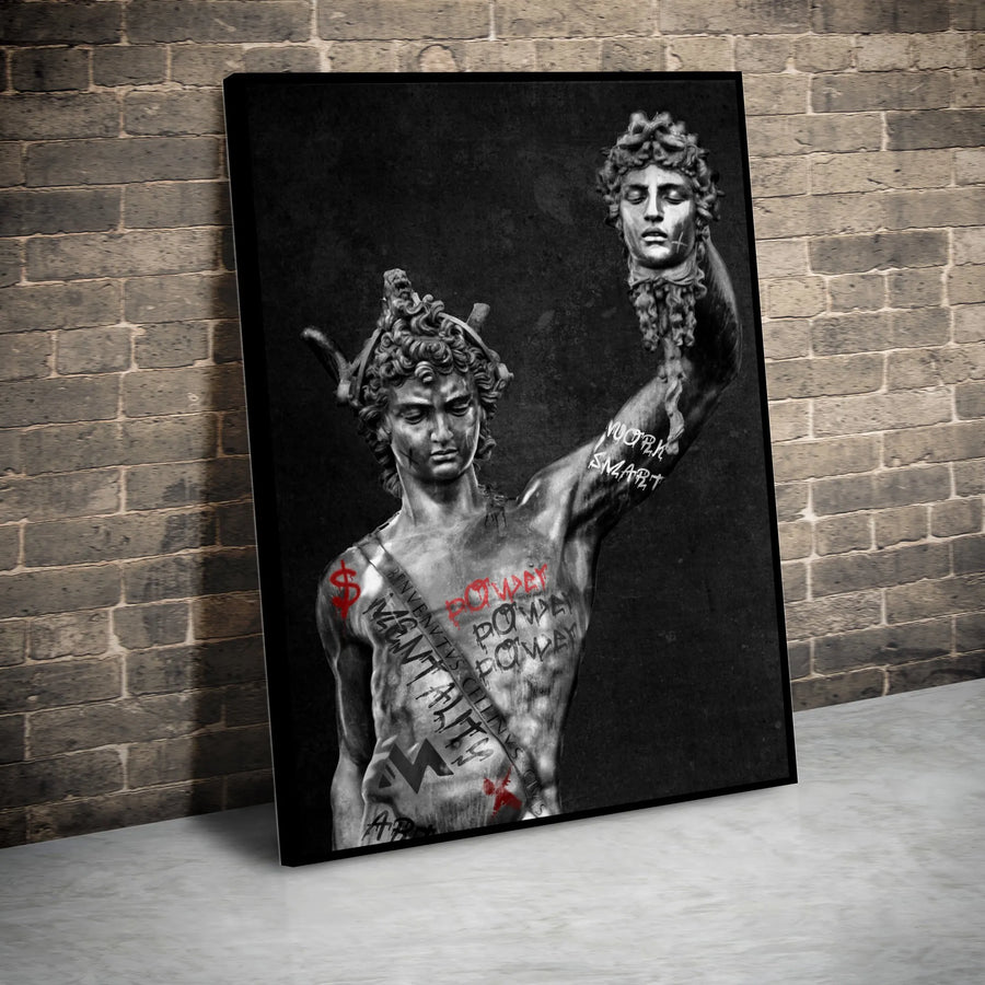 Perseus With Medusa Head Canvas | Modern Graffiti Street Art Wall Decor | Premium 1.25 Inch Gallery Wrap | Motivational Office and Home Gift