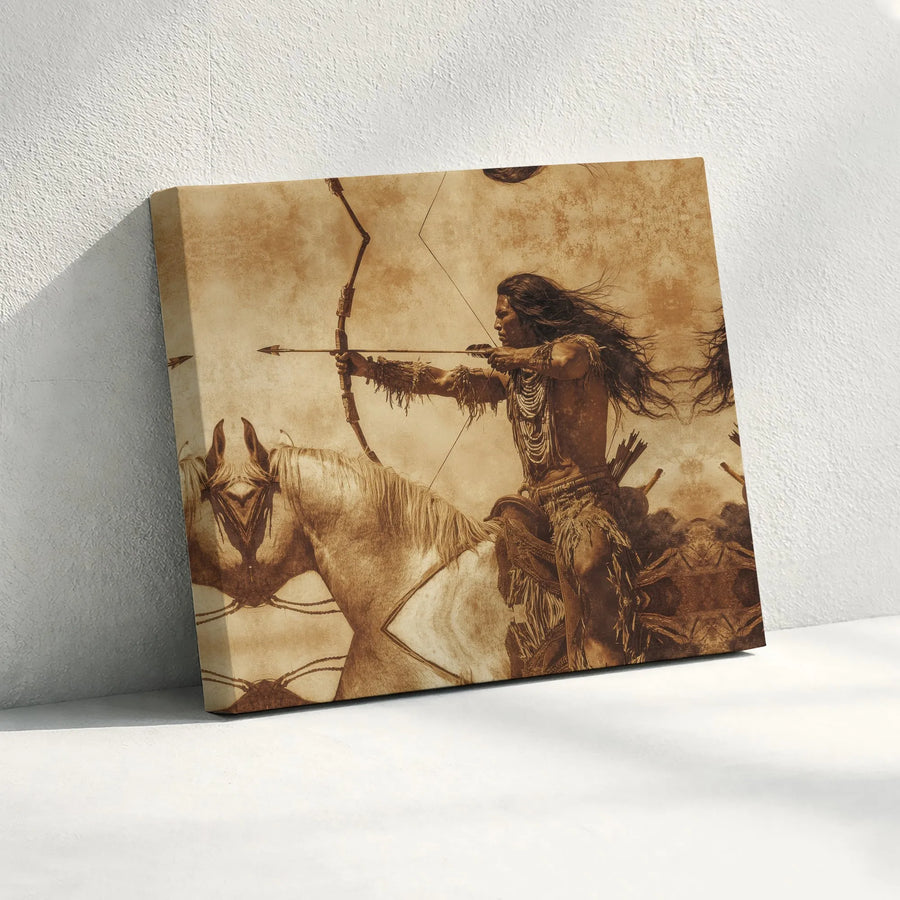 Native American Warrior Wall Art | Vintage Horseback Archer Canvas Print | 1.25-Inch Gallery Wrap | Western Home Decor Gift