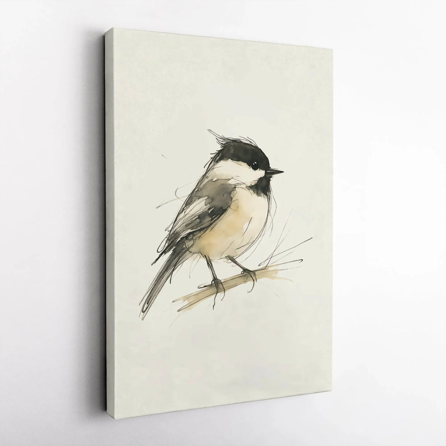 Chickadee Wall Art Canvas | Watercolor Sketch Bird Print | 1.25 Inch Gallery Wrap | Nature Lover Home Decor Gift