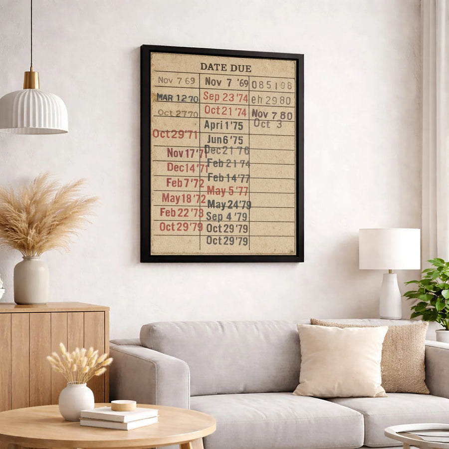 Vintage Library Card Canvas Print | Retro Date Due Book Checkout Wall Art | Premium 1.25" Gallery Wrapped Canvas | Literary Home Office Decor Gift