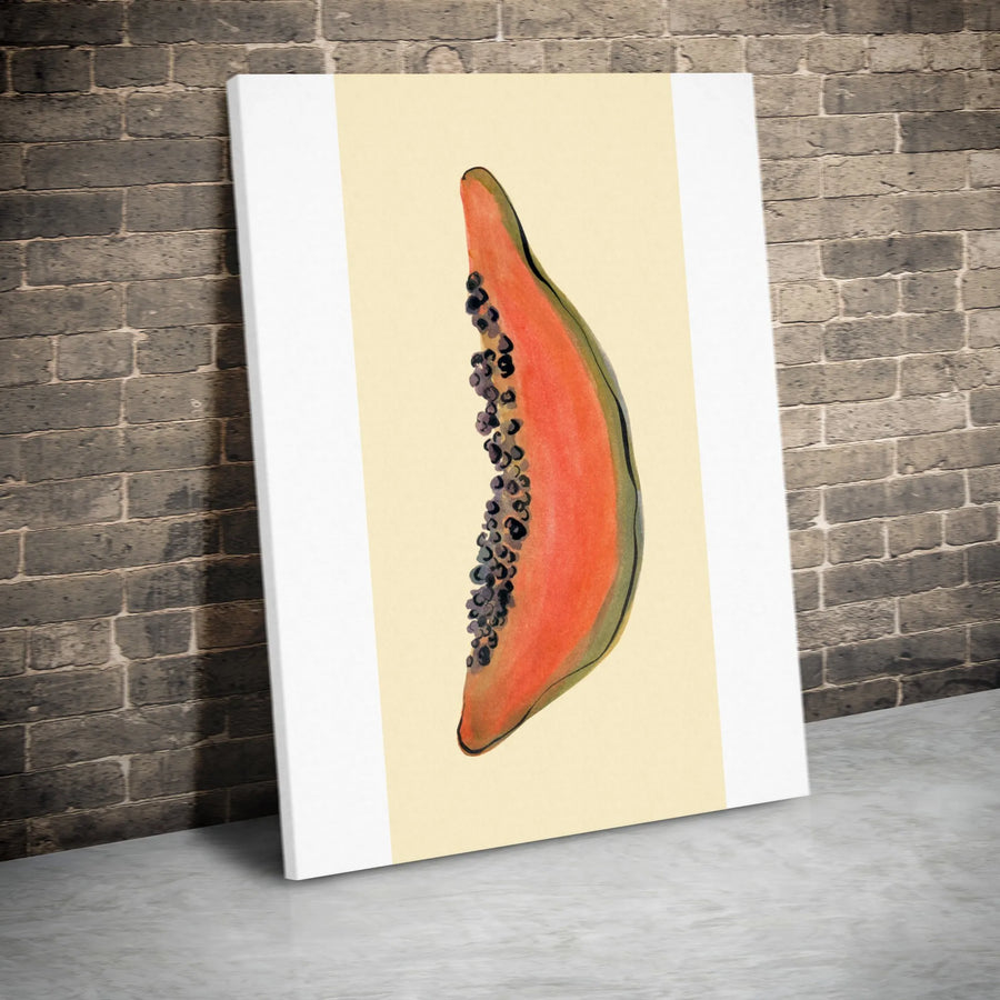 Papaya Watercolor Vertical Canvas | Minimalist Tropical Fruit Kitchen Art | Premium 1.25" Thick Gallery Wrap Print | Modern Home & Dining Room Decor Gift
