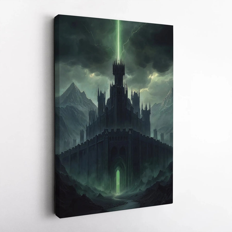 Dark Fantasy Castle Canvas Wall Art | Emerald Lightning Storm Gothic Decor | Premium Gallery Wrap Print | Epic Gaming Room Gift for Fantasy Fans