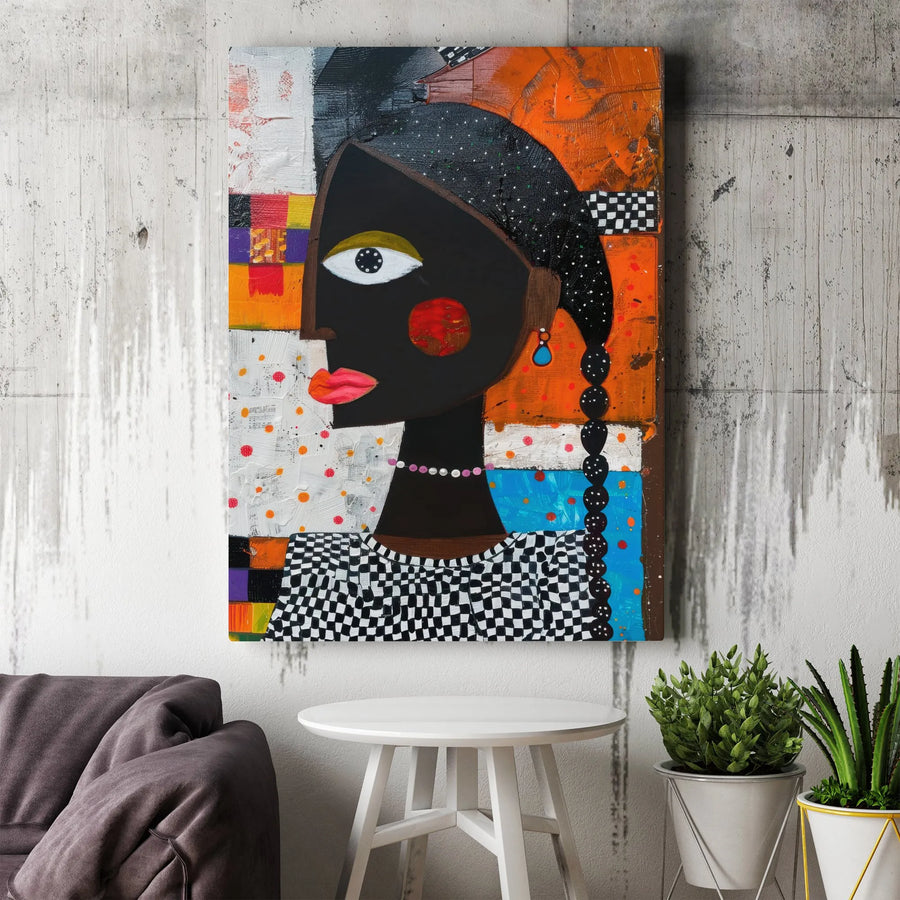 Abstract Black Woman Canvas Art | Modern Cubist Portrait Print | Premium Gallery Wrapped Canvas | Afrocentric Home Decor Gift