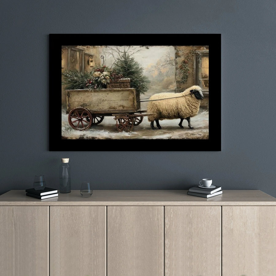 Winter Sheep Wall Art | Farmhouse Christmas Decor | Premium Gallery Wrapped Canvas | Rustic Holiday Gift for Farm Lovers