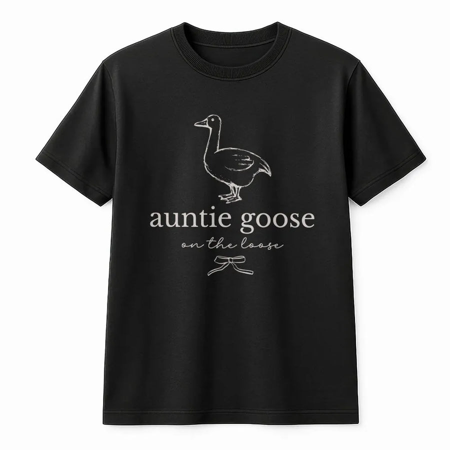 Auntie Goose T-Shirt | Coquette Goose On The Loose Graphic Tee | Soft Cotton Shirt | Funny Gift for New Aunt from Niece or Nephew
