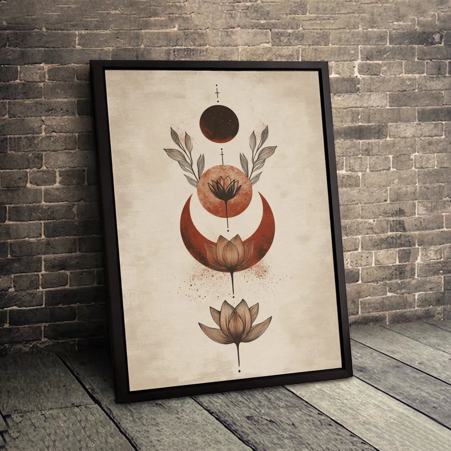 Boho Lotus Flower Canvas Wall Art | Celestial Moon Phases Decor | Premium Gallery Wrap Print | Spiritual Zen Aesthetic Gift for Home