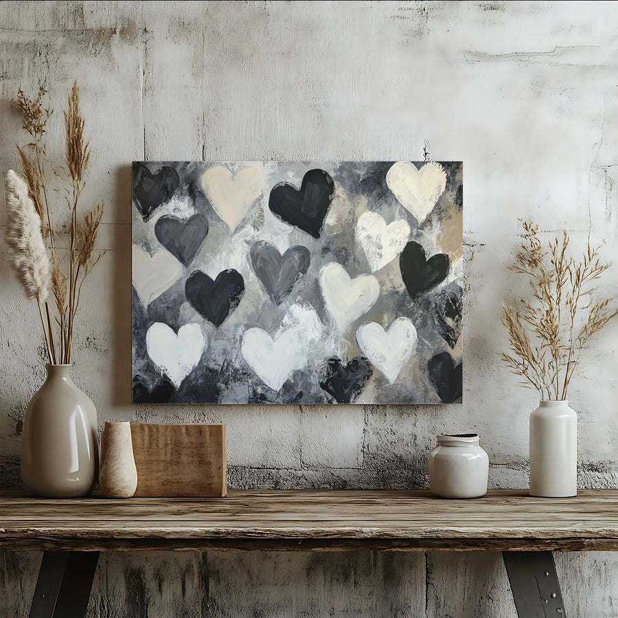 Abstract Hearts Canvas Wall Art | Textured Brushstroke Painting Print | Premium Gallery Wrapped Canvas | Modern Living Room Decor Gift