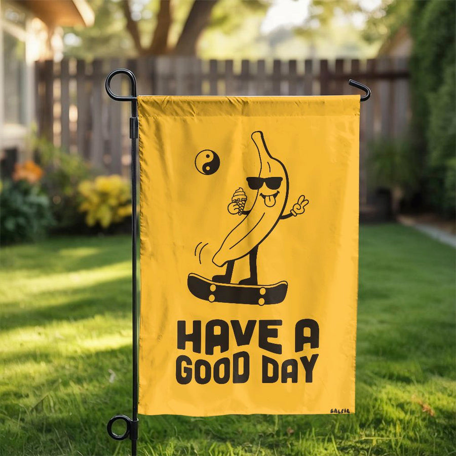Banana Skateboard Garden Flag | Have A Good Day Retro Art | Weather-Resistant Polyester | Fun Outdoor Yard Decor Gift