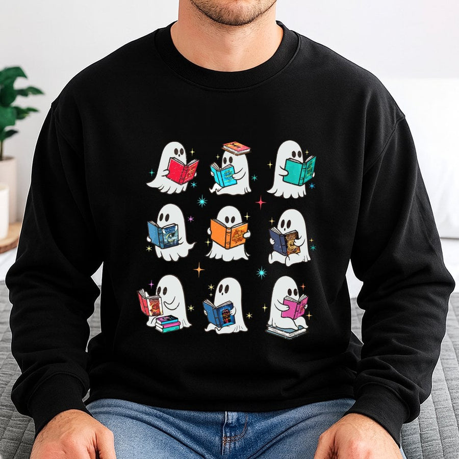 Reading Ghost Sweatshirt | Cute Book Lover Graphic Crewneck | Soft Cotton Blend | Gift For Librarians Teachers And Bibliophiles
