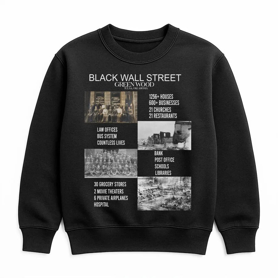 Black Wall Street Sweatshirt | Greenwood Tulsa 1921 History Graphic | Premium Cotton Blend Crewneck | African American Heritage Gift for History Lovers
