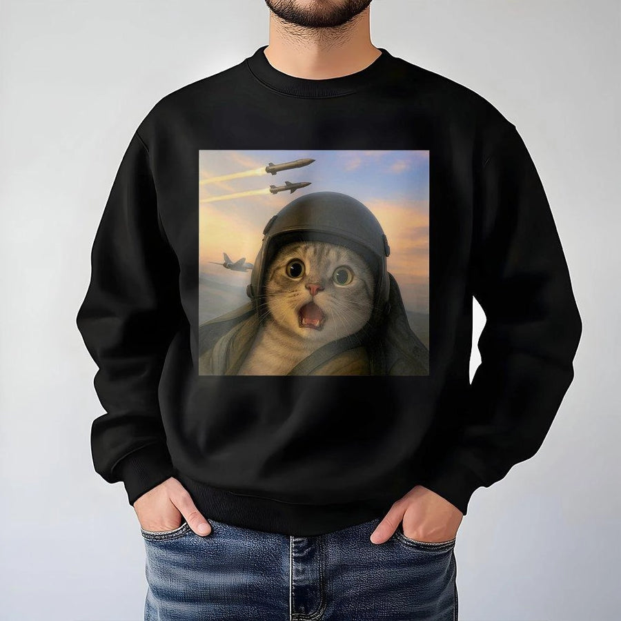 Pilot Cat Sweatshirt | Funny Fighter Jet Meme Graphic | Premium Soft Unisex Pullover | Unique Animal Lover Gift for Men and Women