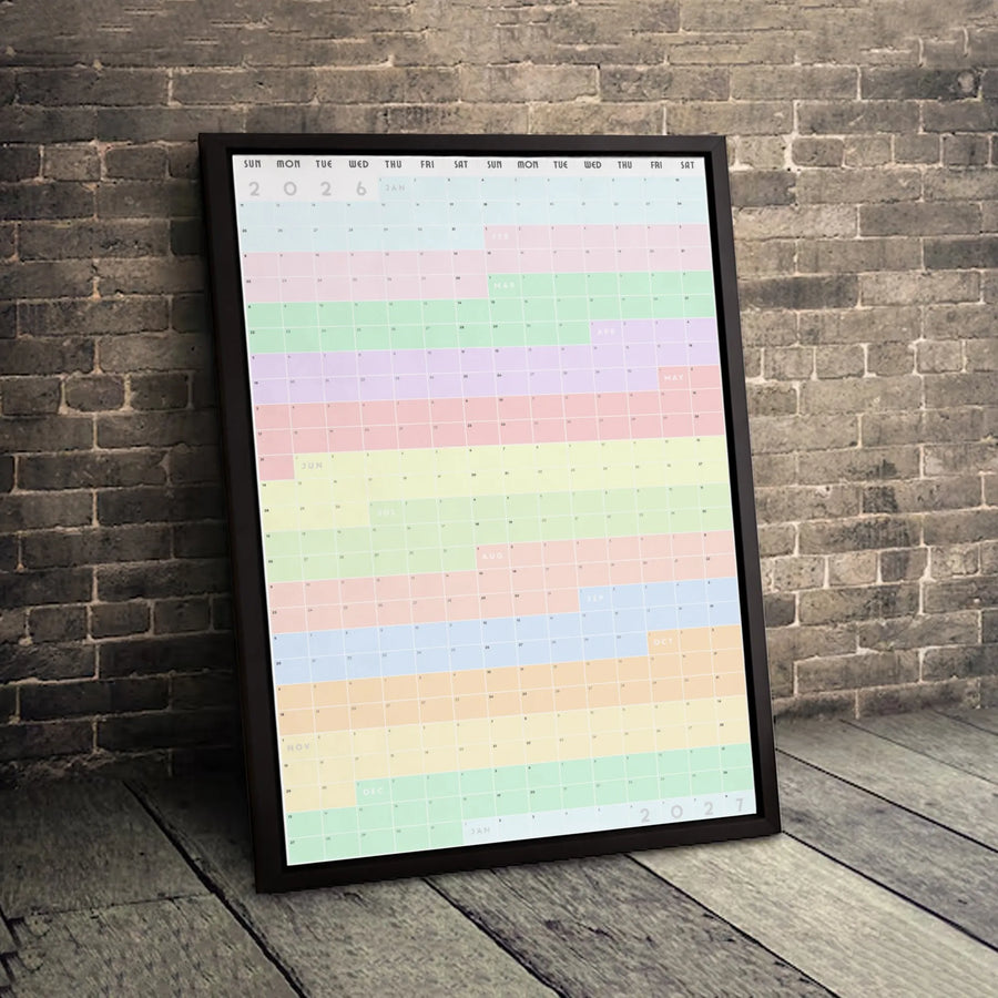 2026 2027 Yearly Wall Calendar Canvas | Pastel Rainbow Minimalist Planner | 1.25-inch Premium Gallery Wrap | Office Decor Gift for Productivity