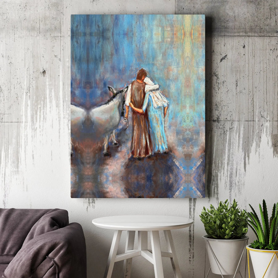 Mary and Joseph Nativity Canvas Print | Holy Family with Donkey Art | Premium 1.25" Gallery Wrap | Religious Christmas Home Decor Gift