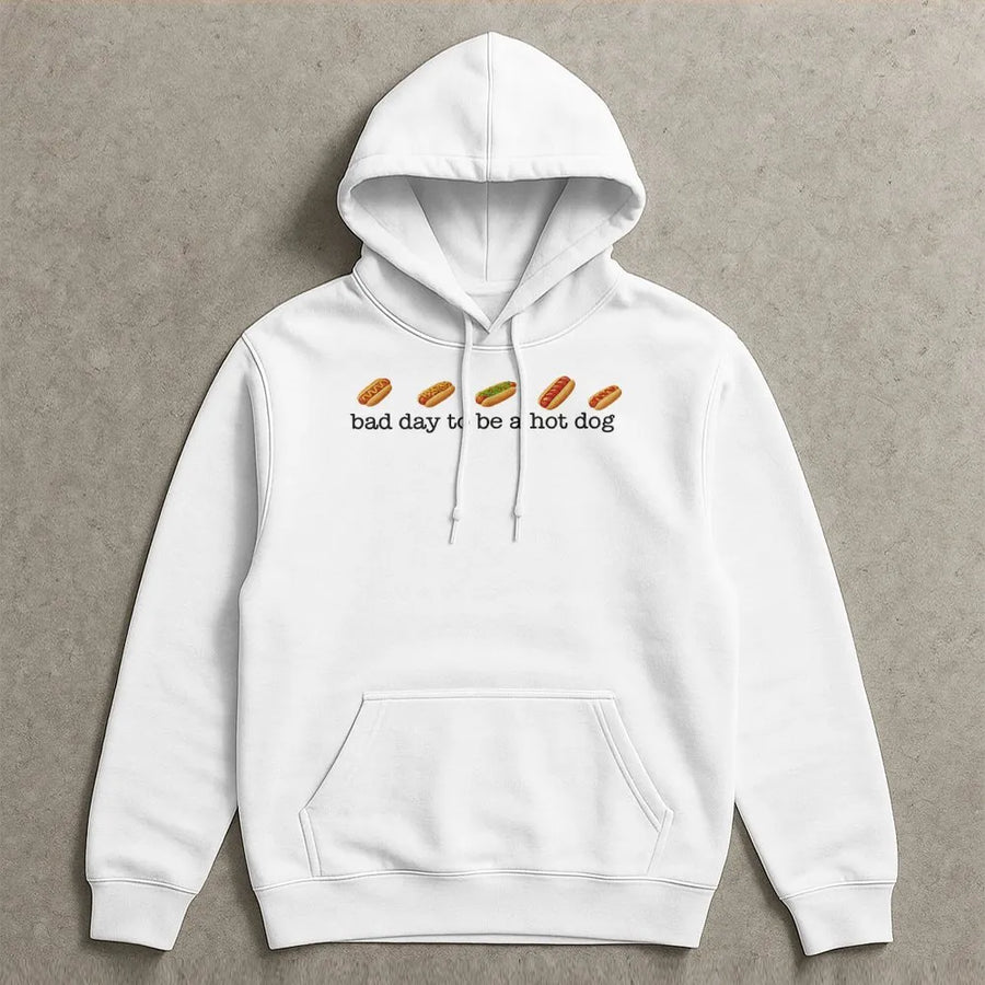 Funny Hot Dog Hoodie | 'Bad Day To Be A Hot Dog' Retro Graphic | Soft Cotton-Poly Blend | Unique 4th of July Cookout Gift for Foodies