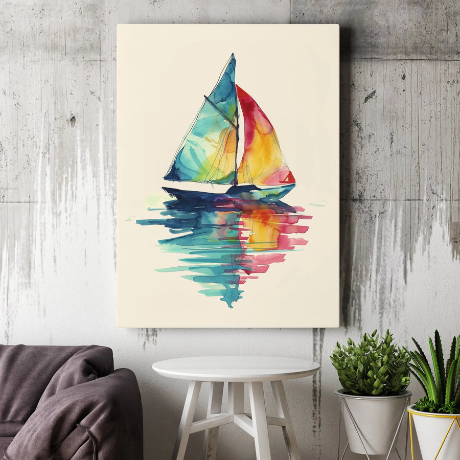 Watercolor Sailboat Canvas Wall Art | Colorful Abstract Nautical Decor | Premium Fade-Resistant Gallery Wrap | Modern Coastal Home Gift