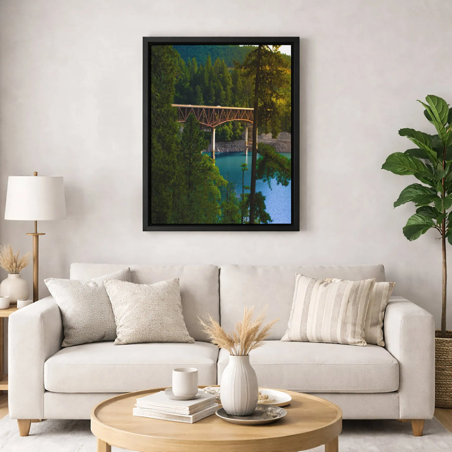 Forest Bridge Canvas Wall Art | Scenic Steel Truss Landscape Print | Premium 1.25-Inch Gallery Wrap | Nature Home Decor Gift for Office