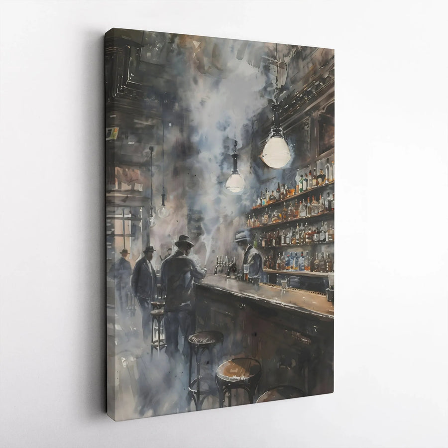Speakeasy Bar Canvas Print | Moody Prohibition Gangster Scene | Premium 1.25" Gallery Wrapped Art | Vintage Pub Decor for Home or Man Cave