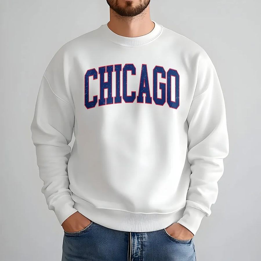 Chicago Sweatshirt | Vintage Distressed Collegiate Graphic | Premium Soft Crewneck | Gift for Men and Women, Illinois Souvenir
