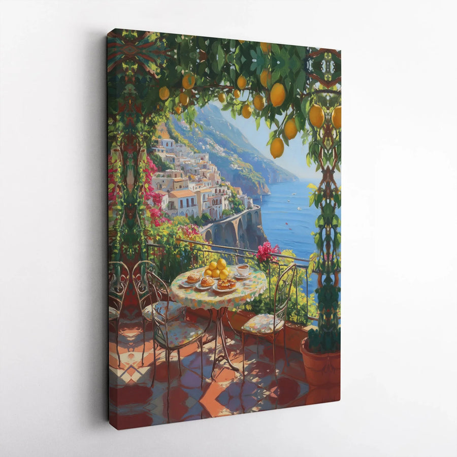 Amalfi Coast Canvas Art | Mediterranean Sea Lemon Balcony Print | Gallery Wrap Premium Wall Decor | Italian Summer Home Gift