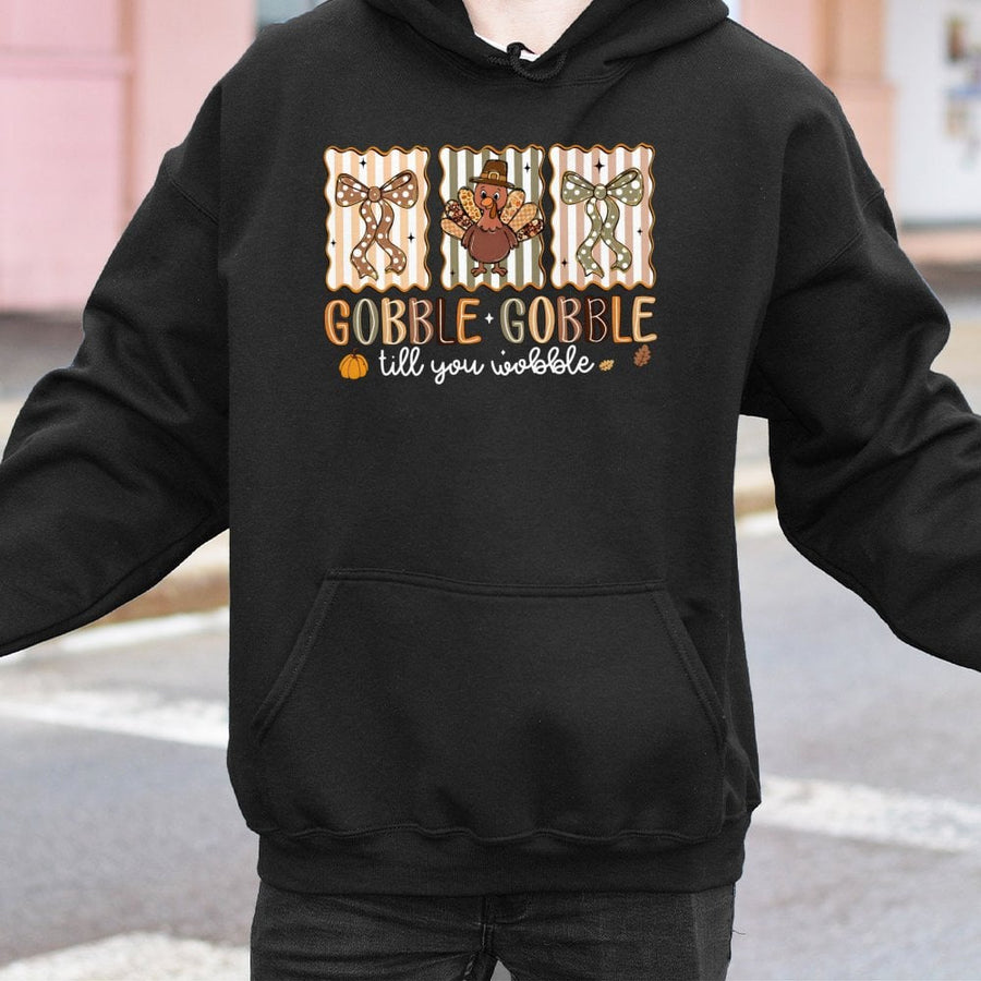 Gobble Gobble Till You Wobble Hoodie | Funny Thanksgiving Turkey Graphic | Soft Cotton-Blend Premium Apparel | Cute Fall Holiday Gift for Women