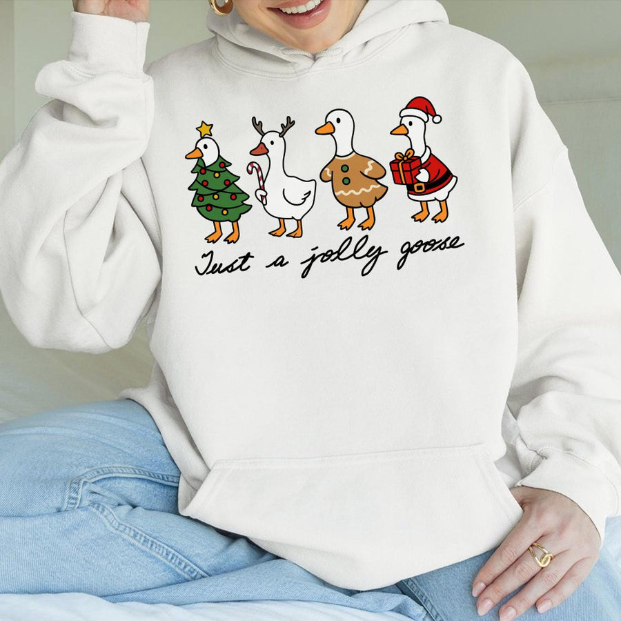 Jolly Goose Christmas Hoodie | Festive Duck Graphic Sweatshirt | Cute Holiday Bird Print | Premium Unisex Winter Pullover Gift