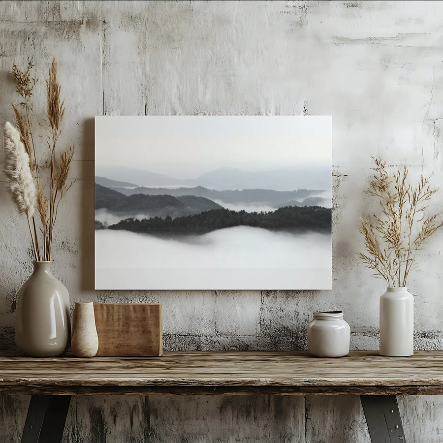 Smoky Mountains Canvas Wall Art | Moody Rolling Fog Landscape Photography | Premium Gallery Wrapped Print | Modern Cabin & Farmhouse Decor Gift