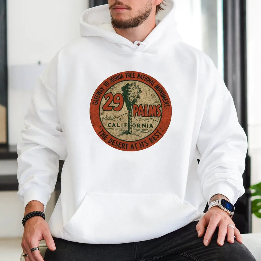 29 Palms California Hoodie | Retro Military Base & Joshua Tree Park Graphic | Soft Cotton Souvenir Tee | Gift for Marines & Veterans