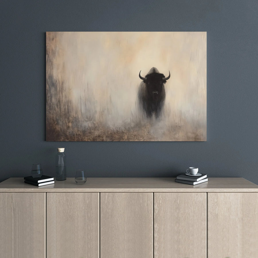 American Bison Canvas Art | Misty Wildlife Wall Decor | Premium 1.25" Gallery Wrap | Western Living Room Farmhouse Wall Hanging