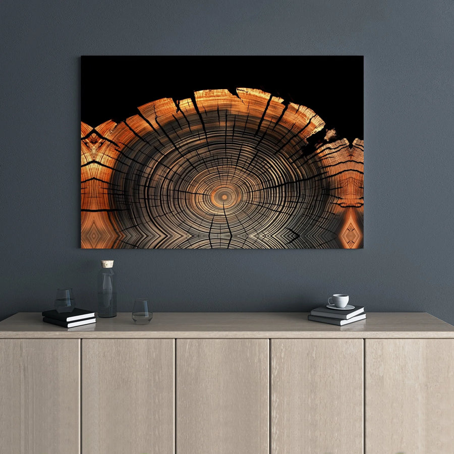 Tree Ring Canvas Wall Art | Abstract Wood Grain Cross Section | 1.25" Premium Gallery Wrap | Modern Nature Home Decor for Living Room