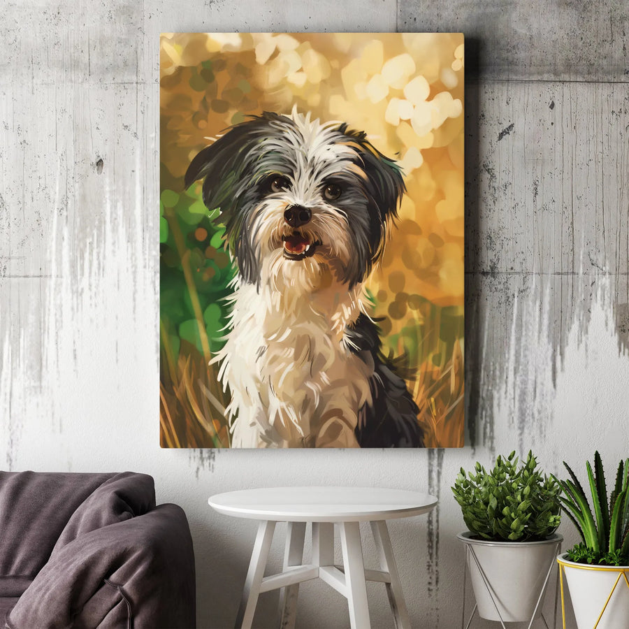 Dog Wall Art Canvas Print | Artistic Painterly Black and White Puppy Portrait | 1.25 Inch Gallery Wrap | Premium Home Decor Gift for Dog Lovers