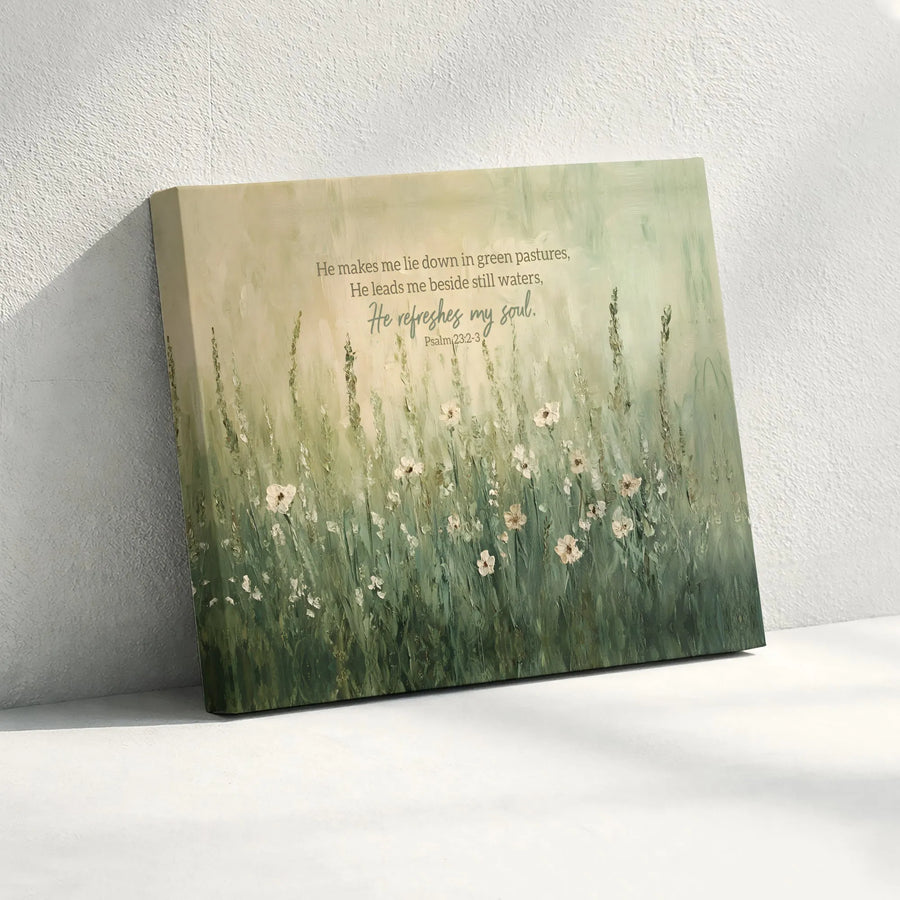 Psalm 23 Canvas Wall Art | He Refreshes My Soul Scripture Art | Premium Gallery Wrap Canvas | Inspirational Christian Home Decor Gift