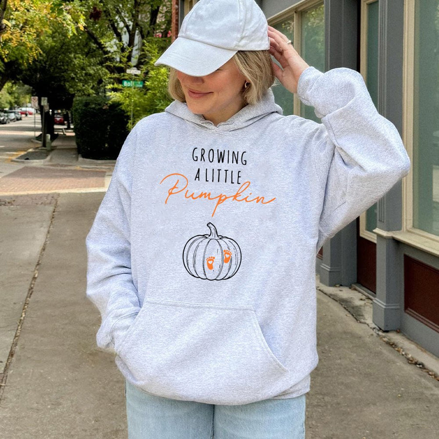 Growing A Little Pumpkin Hoodie | Fall Pregnancy Announcement Sweatshirt | Soft Cotton-Blend Pullover | Cute Baby Reveal Gift For Mom-To-Be
