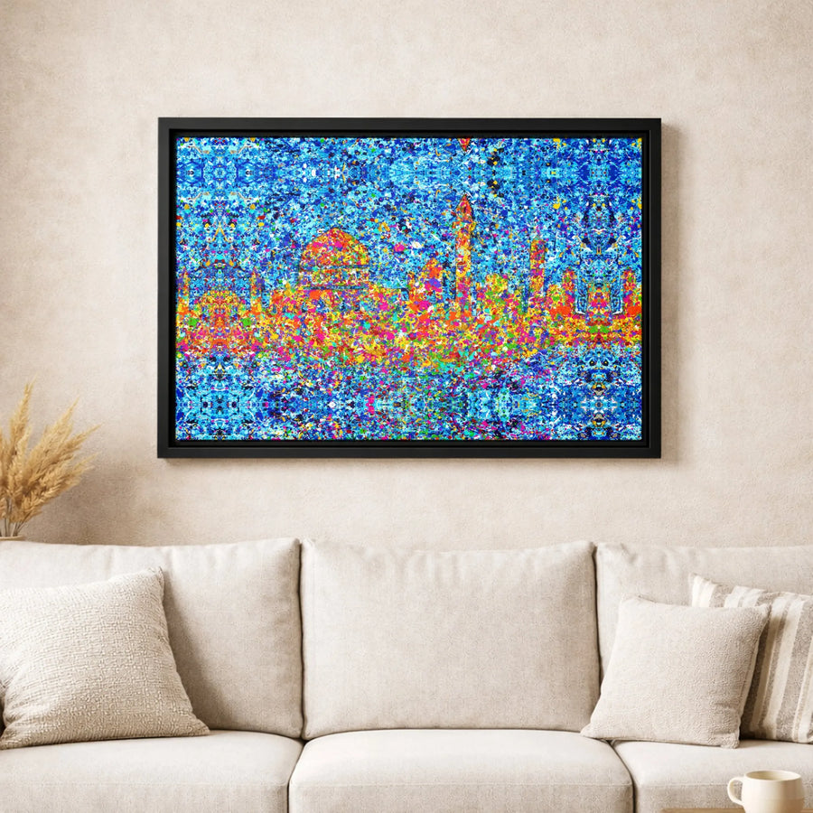 Jerusalem Skyline Canvas Art | Abstract Colorful Paint Splatter Wall Decor | 1.25” Thick Gallery Wrap | Premium Holy City Gift for Home Office