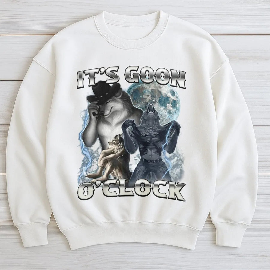 It's Goon O'Clock Wolf Sweatshirt | Funny Meme Graphic Pullover | Premium Cotton Blend | Gift For Gen Z Internet Culture Fan