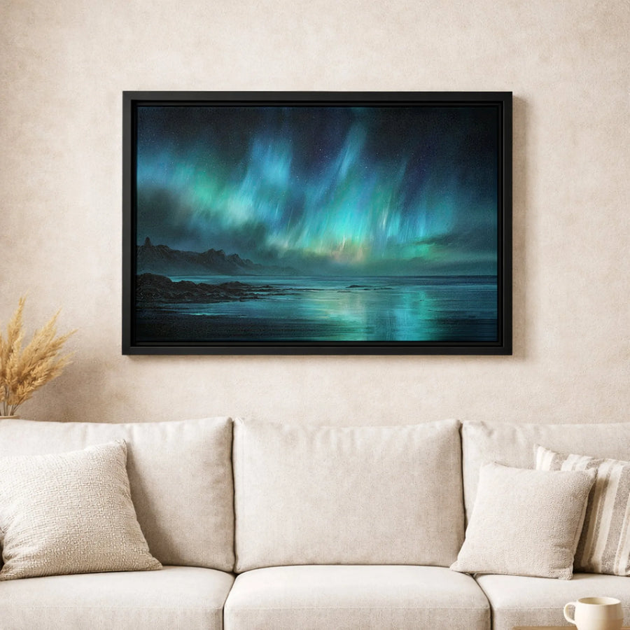 Northern Lights Canvas Wall Art | Aurora Borealis Landscape Painting | 1.25-Inch Gallery Wrap | Premium Nature Decor for Home and Office