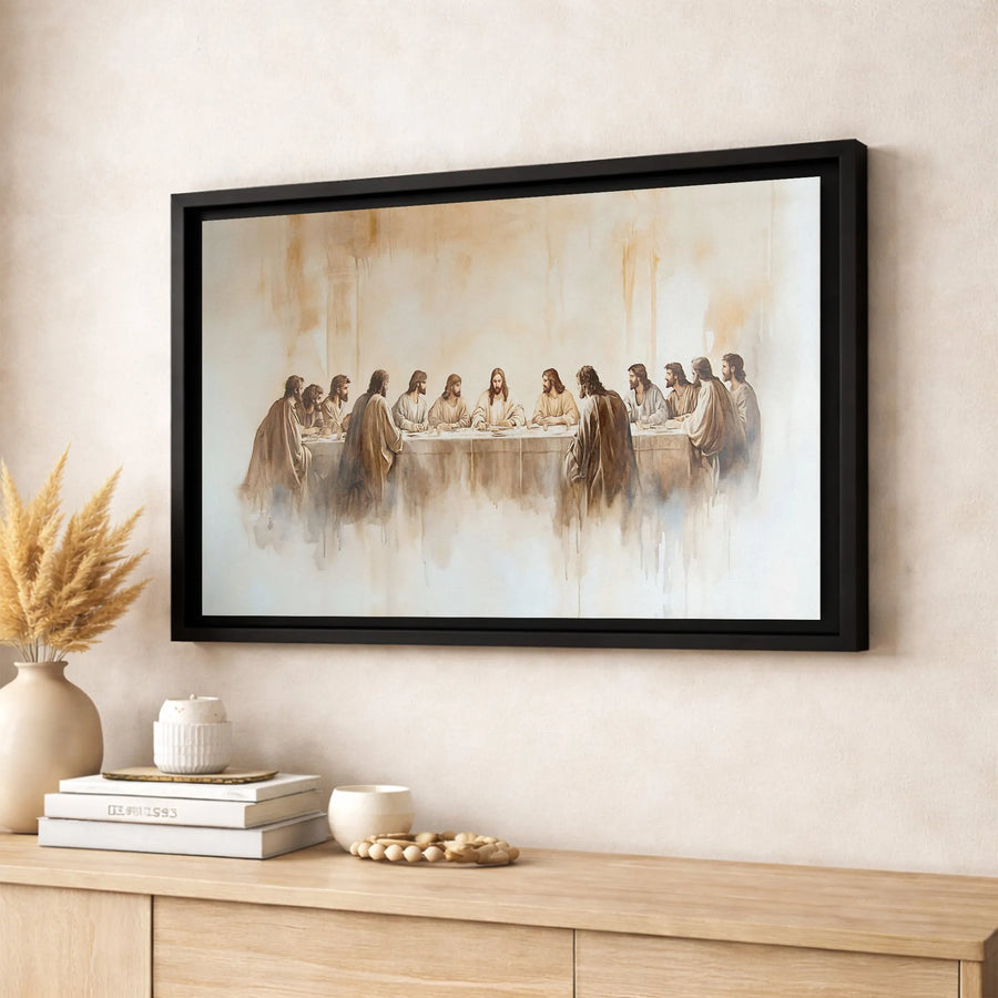 The Last Supper Canvas Wall Art | Minimalist Watercolor Jesus Painting | Premium Gallery Wrap Print | Religious Home Decor Gift