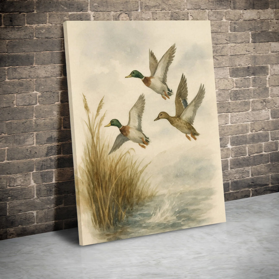 Mallard Duck Canvas Art | Watercolor Marsh Wildlife Print | Premium Gallery-Wrapped Decor | Nature Lover Cabin Wall Art Gift