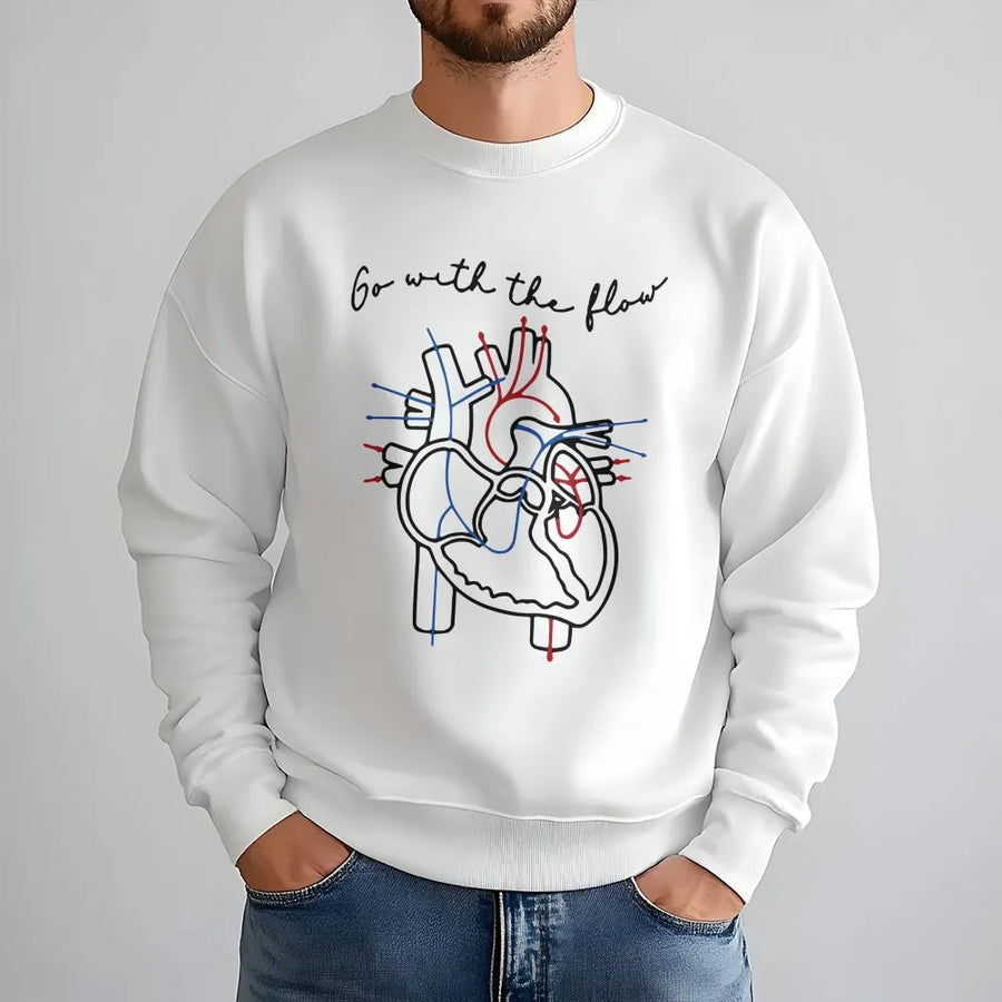Anatomical Heart Sweatshirt | Go With The Flow Cardiology Graphic | Soft Cotton Blend Sweatshirt | Gift for Nurse or Med Student