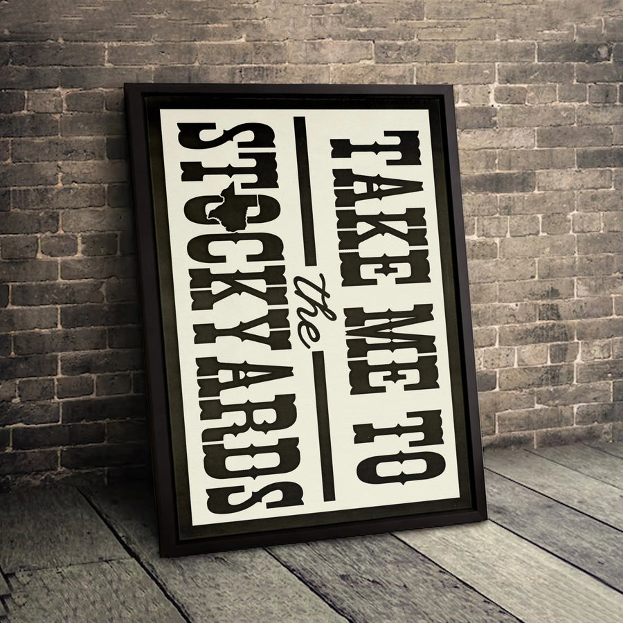 Take Me To The Stockyards Canvas Art | Western Bull Head Typography Wall Decor | Premium 1.25 Inch Gallery Wrap | Rustic Farmhouse Home Gift