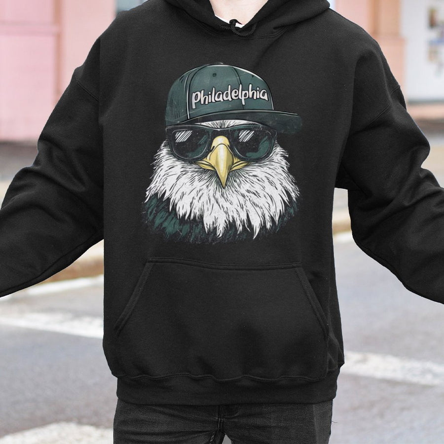 Philadelphia Bald Eagle Wearing Sunglasses And Baseball Cap Hoodie