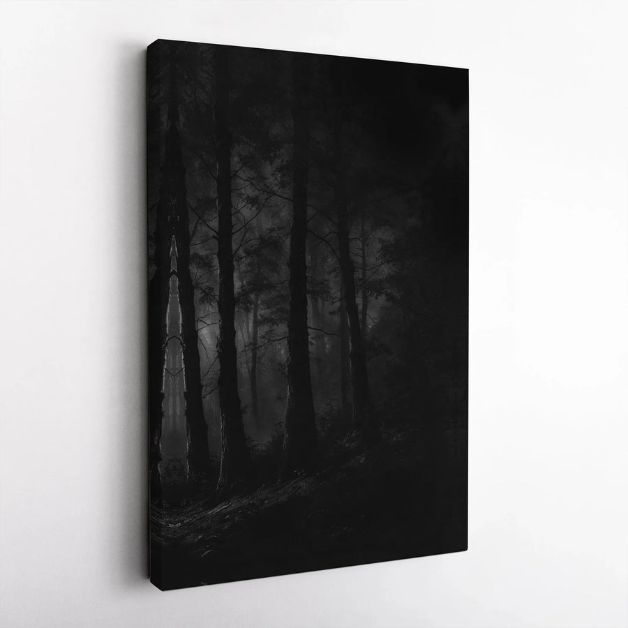 Dark Moody Forest Vertical Canvas | Gothic Misty Black Trees Wall Art | Premium 1.25 Inch Gallery Wrap Print | Mystical Nature Gift for Dark Academia Home Decor