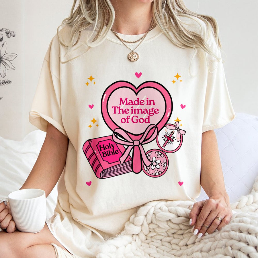 Made In The Image Of God T-Shirt | Aesthetic Christian Bible Graphic | Soft 100% Cotton Premium Tee | Faith-Based Religious Gift For Her