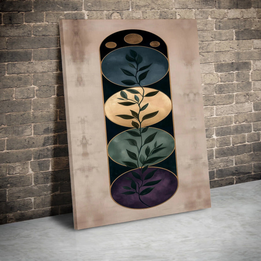 Abstract Botanical Vertical Canvas | Mid Century Modern Arch Leaf Design | Premium 1.25 Inch Gallery Style Print | Aesthetic Living Room Wall Decor Gift